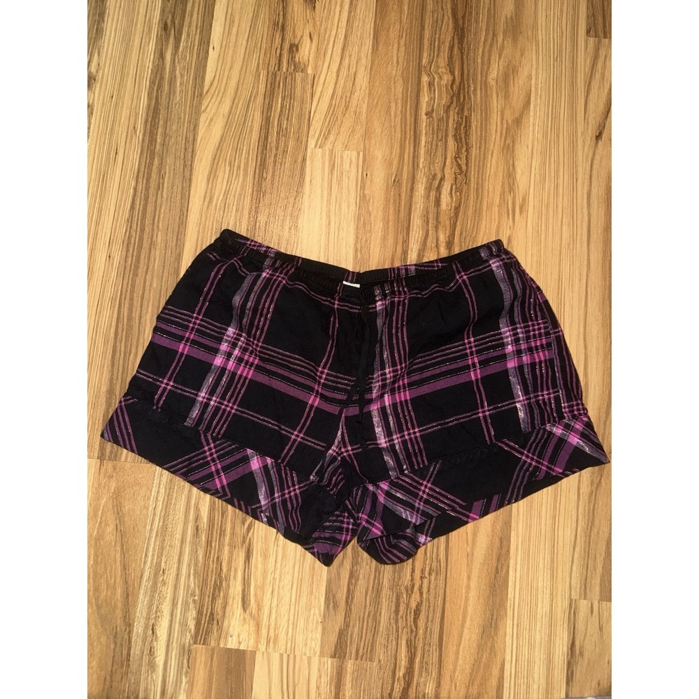 Victoria's Secret Womens XS Black Pink Plaid Elastic Waist Pajama Sleep Shorts
